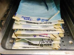 These pouches are placed the wrong way inside the autoclave.