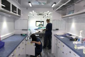 Inside the mobile unit.