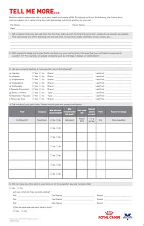 Figure 1: Before starting any elimination diet trial, it is essential to obtain an extensive and thorough diet history. This is necessary for setting pet owners up for success, as well as making the veterinary team confident in the trial’s results. Image courtesy Royal Canin