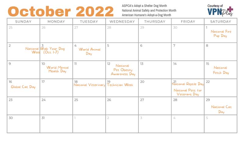 October pet- and vet-related calendar