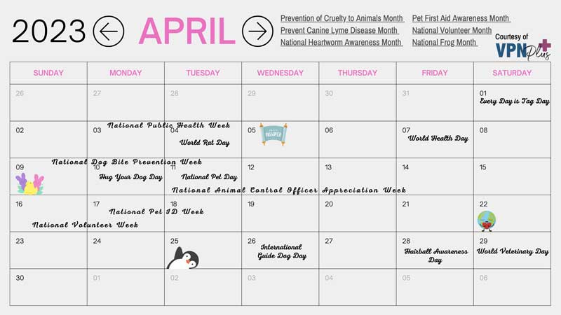 April pet- and vet-related calendar