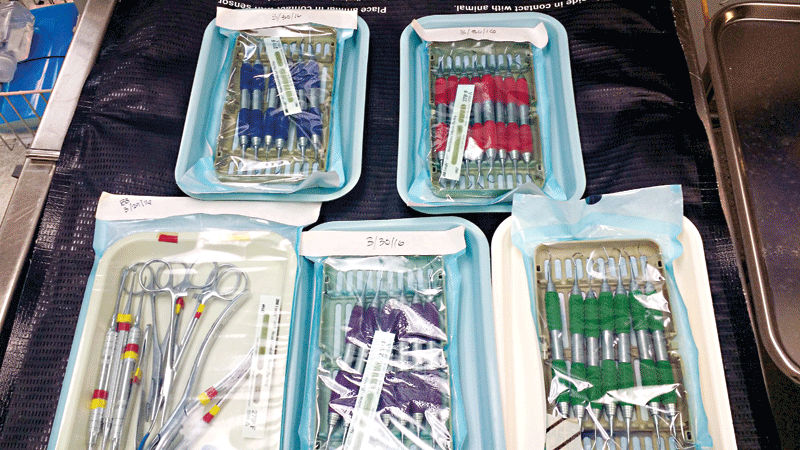 Organize your instruments in trays by the type of procedure they will be used for.