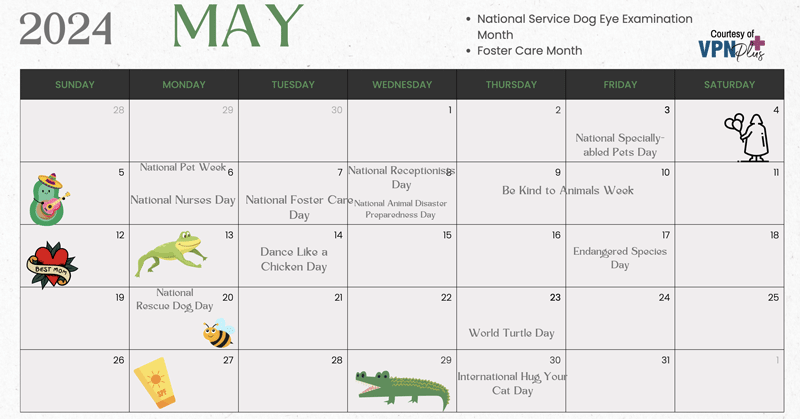 May pet- and vet-related calendar