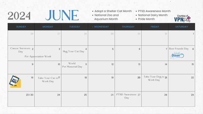 June pet-related holidays — from specific days to the whole month