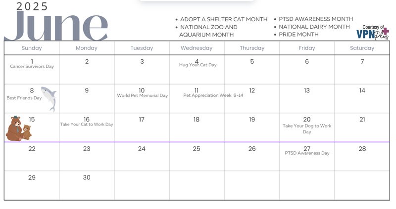June pet-related holidays — from specific days to the whole month