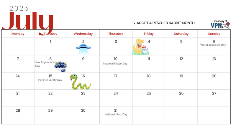 July animal-related holidays — from specific days to the whole month