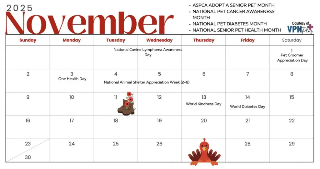 November pet- and vet-related calendar