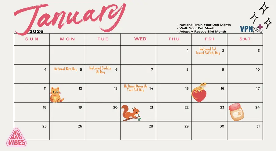 January pet- and vet-related calendar