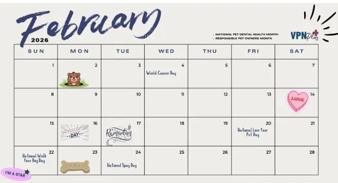 February pet- and vet-related calendar