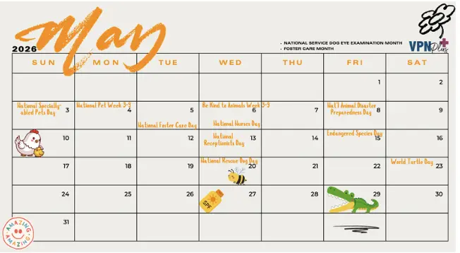 May pet- and vet-related calendar